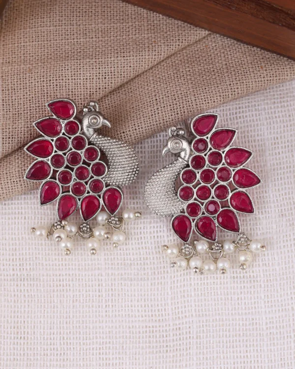 Casca's Peacock Stud Earrings - Ruby